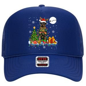 Santa Reindeer Rottweiler Christmas Tree Lights Dog Owner Gift High Crown Mesh Back Trucker Hat