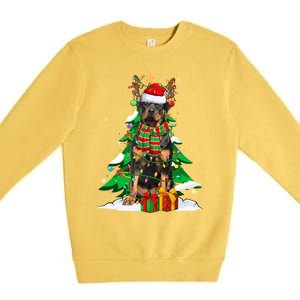 Santa Reindeer Rottweiler Dog Xmas Tree Lights Christmas Pjs Gift Premium Crewneck Sweatshirt