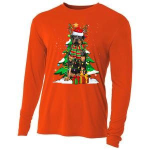 Santa Reindeer Rottweiler Dog Xmas Tree Lights Christmas Pjs Gift Cooling Performance Long Sleeve Crew