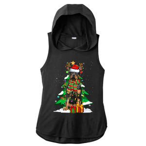 Santa Reindeer Rottweiler Dog Xmas Tree Lights Christmas Pjs Gift Ladies PosiCharge Tri-Blend Wicking Draft Hoodie Tank