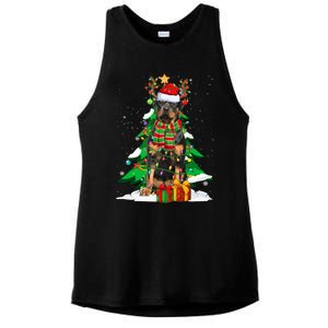 Santa Reindeer Rottweiler Dog Xmas Tree Lights Christmas Pjs Gift Ladies PosiCharge Tri-Blend Wicking Tank