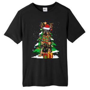 Santa Reindeer Rottweiler Dog Xmas Tree Lights Christmas Pjs Gift Tall Fusion ChromaSoft Performance T-Shirt