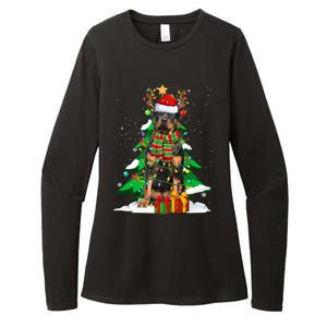 Santa Reindeer Rottweiler Dog Xmas Tree Lights Christmas Pjs Gift Womens CVC Long Sleeve Shirt