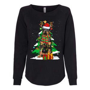 Santa Reindeer Rottweiler Dog Xmas Tree Lights Christmas Pjs Gift Womens California Wash Sweatshirt