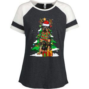 Santa Reindeer Rottweiler Dog Xmas Tree Lights Christmas Pjs Gift Enza Ladies Jersey Colorblock Tee