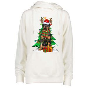 Santa Reindeer Rottweiler Dog Xmas Tree Lights Christmas Pjs Gift Womens Funnel Neck Pullover Hood