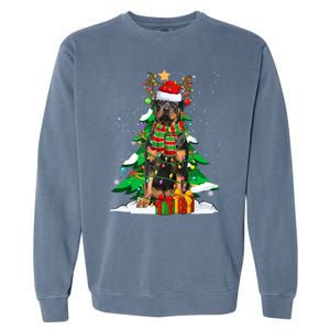 Santa Reindeer Rottweiler Dog Xmas Tree Lights Christmas Pjs Gift Garment-Dyed Sweatshirt