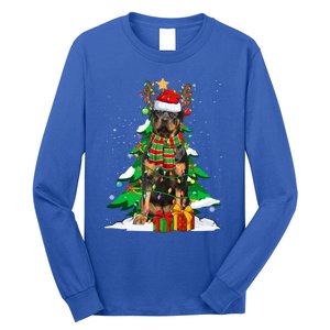 Santa Reindeer Rottweiler Dog Xmas Tree Lights Christmas Pjs Gift Long Sleeve Shirt