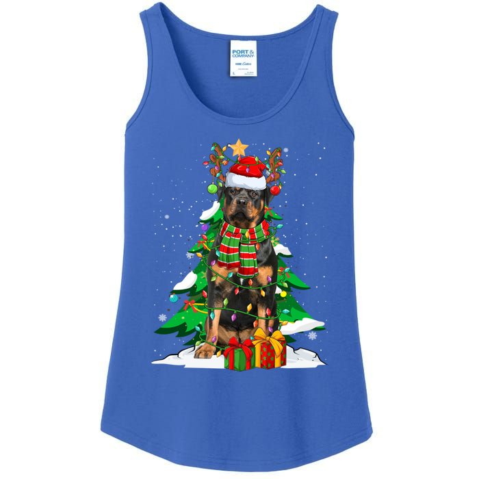 Santa Reindeer Rottweiler Dog Xmas Tree Lights Christmas Pjs Gift Ladies Essential Tank