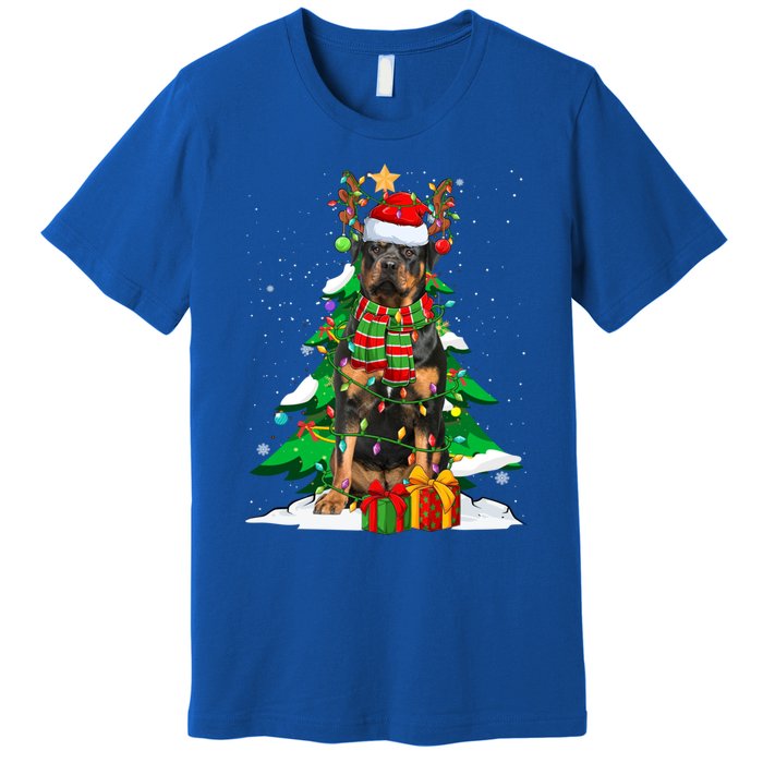 Santa Reindeer Rottweiler Dog Xmas Tree Lights Christmas Pjs Gift Premium T-Shirt