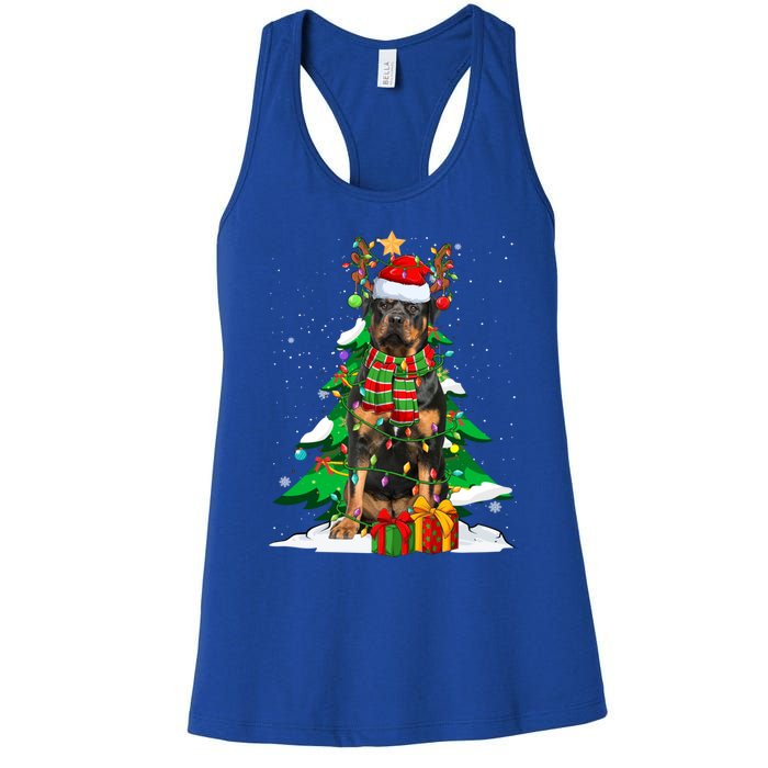 Santa Reindeer Rottweiler Dog Xmas Tree Lights Christmas Pjs Gift Women's Racerback Tank