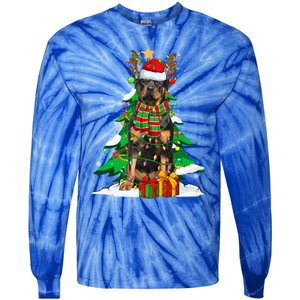 Santa Reindeer Rottweiler Dog Xmas Tree Lights Christmas Pjs Gift Tie-Dye Long Sleeve Shirt