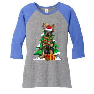 Santa Reindeer Rottweiler Dog Xmas Tree Lights Christmas Pjs Gift Women's Tri-Blend 3/4-Sleeve Raglan Shirt