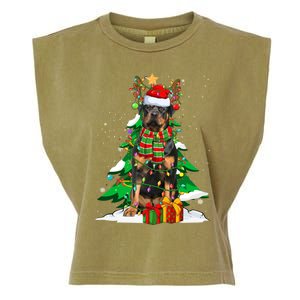 Santa Reindeer Rottweiler Dog Xmas Tree Lights Christmas Pjs Gift Garment-Dyed Women's Muscle Tee