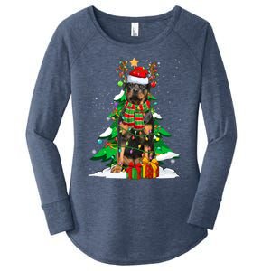 Santa Reindeer Rottweiler Dog Xmas Tree Lights Christmas Pjs Gift Women's Perfect Tri Tunic Long Sleeve Shirt