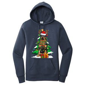 Santa Reindeer Rottweiler Dog Xmas Tree Lights Christmas Pjs Gift Women's Pullover Hoodie