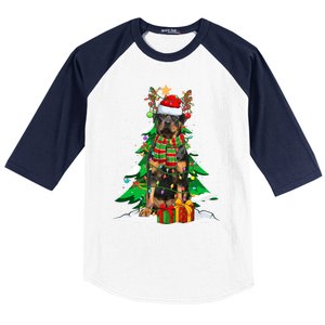 Santa Reindeer Rottweiler Dog Xmas Tree Lights Christmas Pjs Gift Baseball Sleeve Shirt