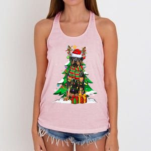 Santa Reindeer Rottweiler Dog Xmas Tree Lights Christmas Pjs Gift Women's Knotted Racerback Tank