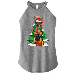 Santa Reindeer Rottweiler Dog Xmas Tree Lights Christmas Pjs Gift Women's Perfect Tri Rocker Tank