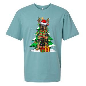 Santa Reindeer Rottweiler Dog Xmas Tree Lights Christmas Pjs Gift Sueded Cloud Jersey T-Shirt