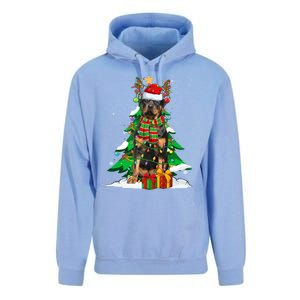 Santa Reindeer Rottweiler Dog Xmas Tree Lights Christmas Pjs Gift Unisex Surf Hoodie