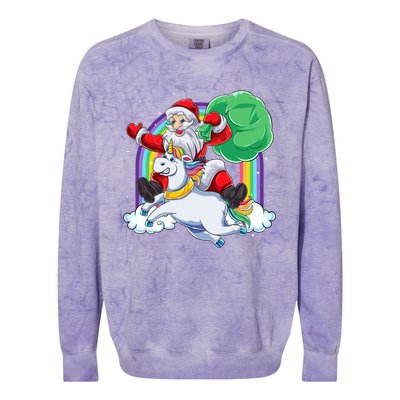 Santa Riding Rainbow Unicorn Christmas Gift Xmas Unicorn Cute Gift Colorblast Crewneck Sweatshirt