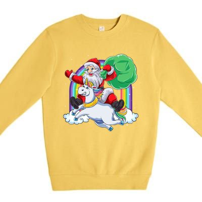 Santa Riding Rainbow Unicorn Christmas Gift Xmas Unicorn Cute Gift Premium Crewneck Sweatshirt