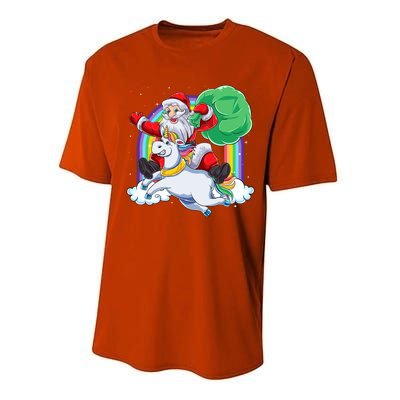 Santa Riding Rainbow Unicorn Christmas Gift Xmas Unicorn Cute Gift Performance Sprint T-Shirt