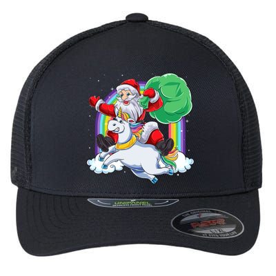 Santa Riding Rainbow Unicorn Christmas Gift Xmas Unicorn Cute Gift Flexfit Unipanel Trucker Cap