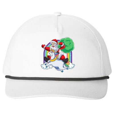 Santa Riding Rainbow Unicorn Christmas Gift Xmas Unicorn Cute Gift Snapback Five-Panel Rope Hat