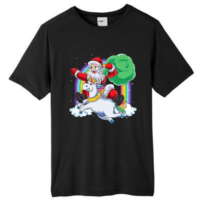 Santa Riding Rainbow Unicorn Christmas Gift Xmas Unicorn Cute Gift Tall Fusion ChromaSoft Performance T-Shirt