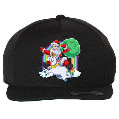 Santa Riding Rainbow Unicorn Christmas Gift Xmas Unicorn Cute Gift Wool Snapback Cap