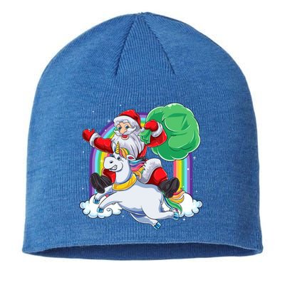 Santa Riding Rainbow Unicorn Christmas Gift Xmas Unicorn Cute Gift Sustainable Beanie