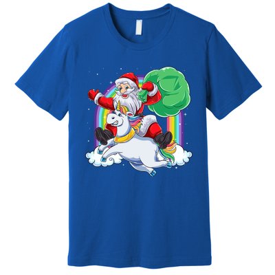 Santa Riding Rainbow Unicorn Christmas Gift Xmas Unicorn Cute Gift Premium T-Shirt