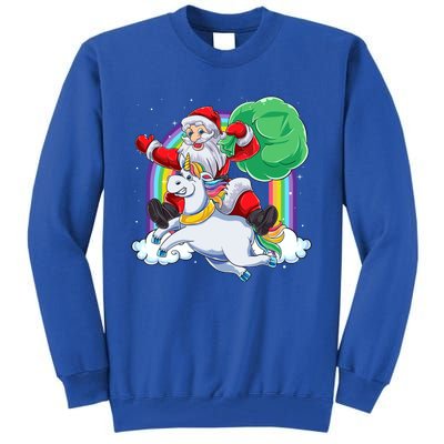 Santa Riding Rainbow Unicorn Christmas Gift Xmas Unicorn Cute Gift Tall Sweatshirt