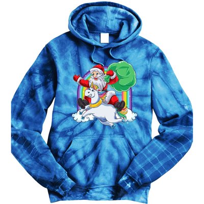 Santa Riding Rainbow Unicorn Christmas Gift Xmas Unicorn Cute Gift Tie Dye Hoodie