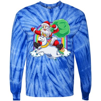 Santa Riding Rainbow Unicorn Christmas Gift Xmas Unicorn Cute Gift Tie-Dye Long Sleeve Shirt