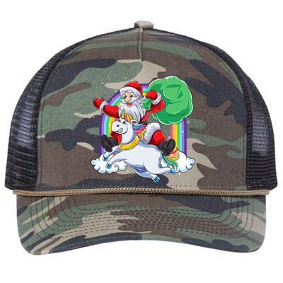 Santa Riding Rainbow Unicorn Christmas Gift Xmas Unicorn Cute Gift Retro Rope Trucker Hat Cap