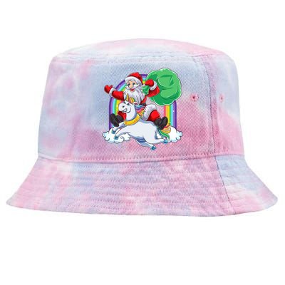 Santa Riding Rainbow Unicorn Christmas Gift Xmas Unicorn Cute Gift Tie-Dyed Bucket Hat