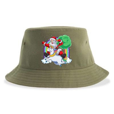 Santa Riding Rainbow Unicorn Christmas Gift Xmas Unicorn Cute Gift Sustainable Bucket Hat