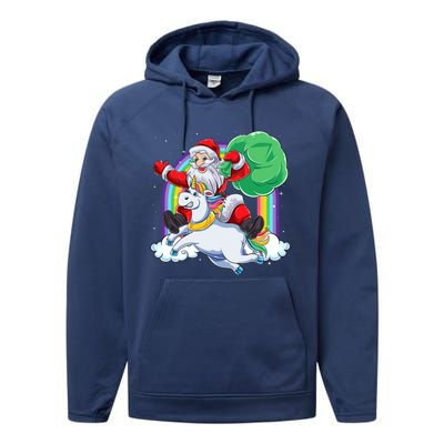 Santa Riding Rainbow Unicorn Christmas Gift Xmas Unicorn Cute Gift Performance Fleece Hoodie