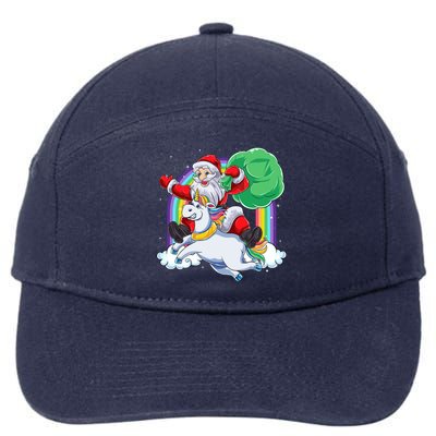 Santa Riding Rainbow Unicorn Christmas Gift Xmas Unicorn Cute Gift 7-Panel Snapback Hat