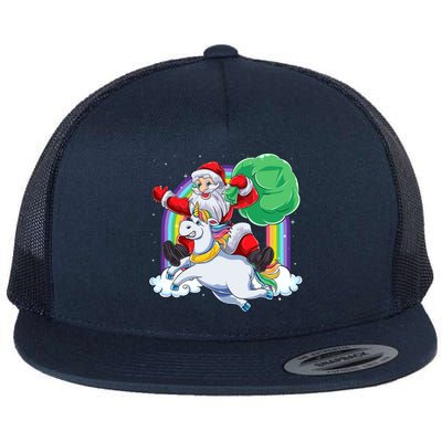 Santa Riding Rainbow Unicorn Christmas Gift Xmas Unicorn Cute Gift Flat Bill Trucker Hat