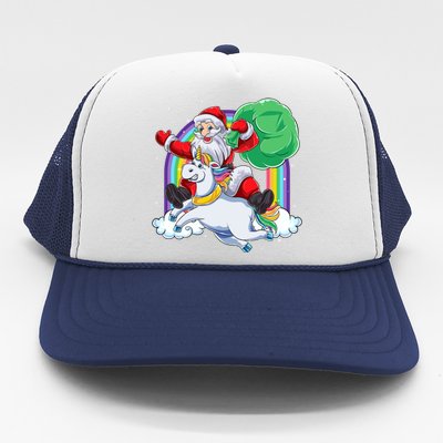 Santa Riding Rainbow Unicorn Christmas Gift Xmas Unicorn Cute Gift Trucker Hat