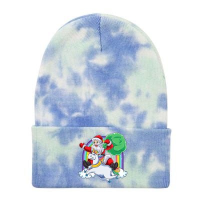 Santa Riding Rainbow Unicorn Christmas Gift Xmas Unicorn Cute Gift Tie Dye 12in Knit Beanie