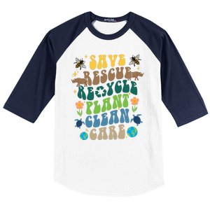 Save Rescue Recycle Plant Clean Care Earth Day Baseball Sleeve Shirt