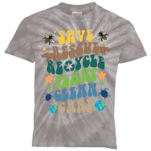 Save Rescue Recycle Plant Clean Care Earth Day Kids Tie-Dye T-Shirt