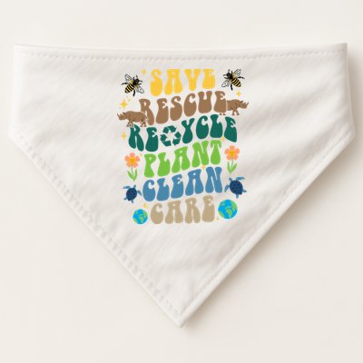 Save Rescue Recycle Plant Clean Care Earth Day USA-Made Doggie Bandana