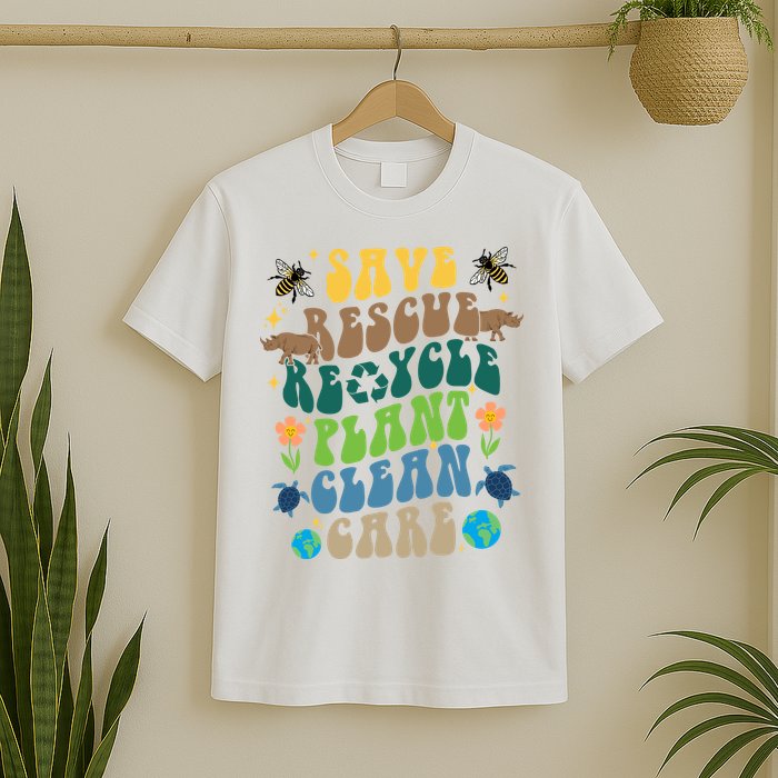 Save Rescue Recycle Plant Clean Care Earth Day T-Shirt