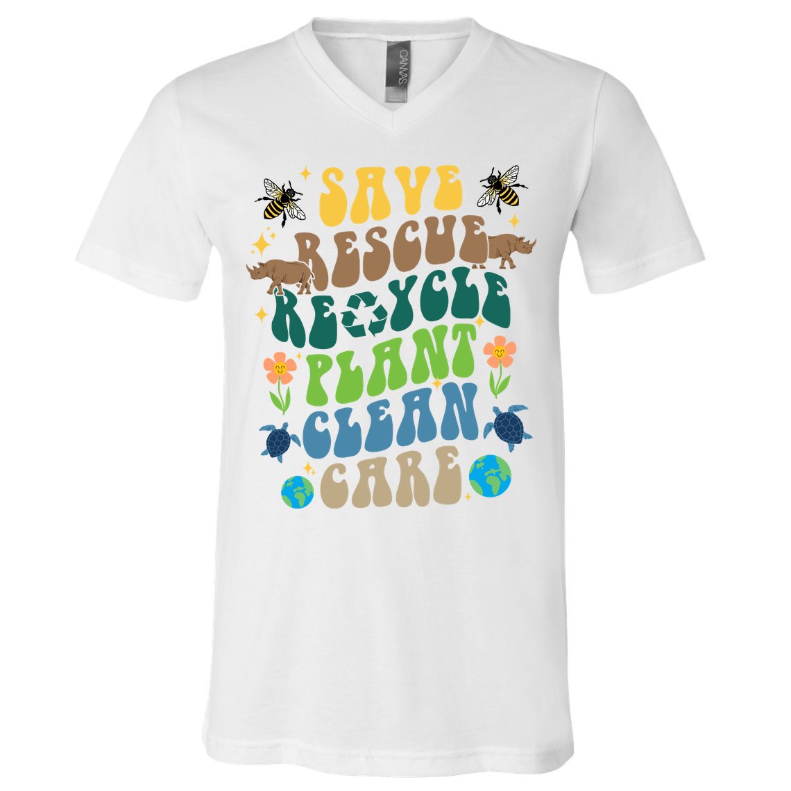 Save Rescue Recycle Plant Clean Care Earth Day V-Neck T-Shirt